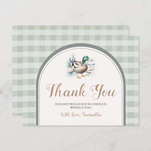Sweet Little Duckling Mallard Gingham Baby shower Bedankkaart (Voorkant / Achterkant)