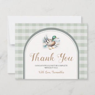 Sweet Little Duckling Mallard Gingham Baby shower Bedankkaart