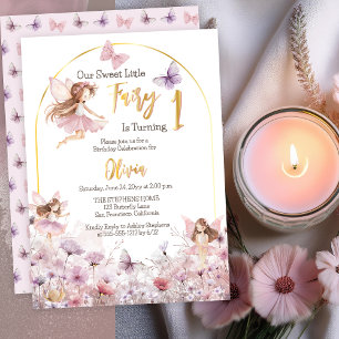 Sweet Little Fairy Wildflowers 1e verjaardag Folie Uitnodiging