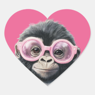 Sweet Little Gorilla roze achtergrond Hart Sticker