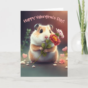 Sweet Little Hamster met Flowers Valentijnsdag Feestdagen Kaart