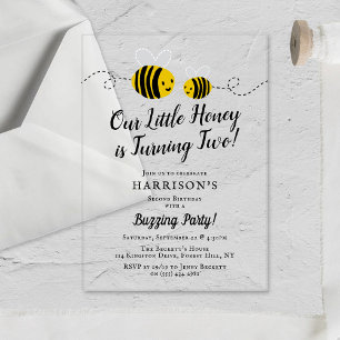 Sweet Little Honey Bee 2de verjaardag Acryl Uitnodigingen