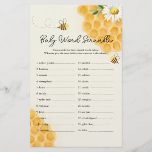 Sweet Little Honey Bee Baby shower Word Scramble