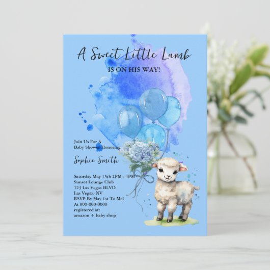 Sweet Little Lamb Baby shower Blue Hydrangea Kaart (Staand voorkant)