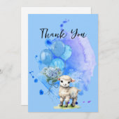 Sweet Little Lamb Blue Hyrangea Balloons Dank u Kaart (Voorkant / Achterkant)