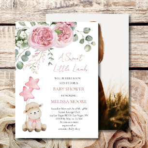 Sweet Little Lamb Mauve Roze baby shower foto Kaart