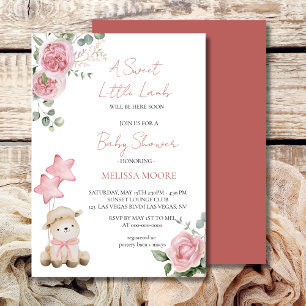 Sweet Little Lamb Mauve Roze baby shower Kaart