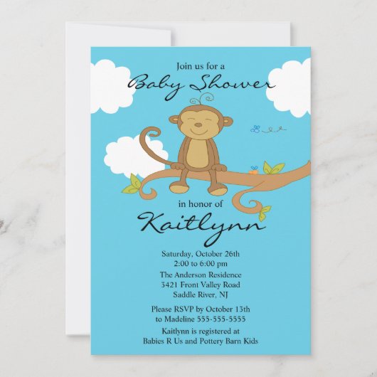 Sweet Little Monkey Baby shower Invitation Kaart (Voorkant)