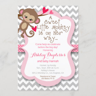 Sweet Little Monkey Girl Baby shower Invitation Kaart