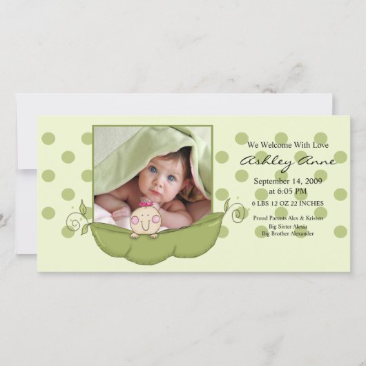 Sweet Little Pea Baby Girl Geboorteaankondiging Aankondiging (Voorkant)