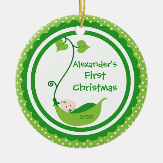 Sweet Little Pea Baby's First Kerstversiering Keramisch Ornament (Voorkant)
