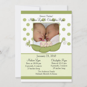 Sweet Little Pea Twins Photo Announcard Kaart