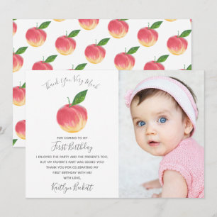 Sweet Little Peach 1st Birthday Foto Bedankkaart