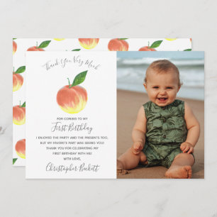 Sweet Little Peach 1st Birthday Foto Bedankkaart