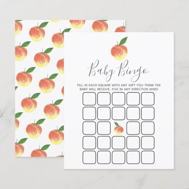 Sweet Little Peach Baby shower Bingo (Voorkant / Achterkant)