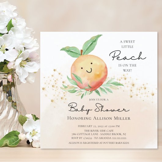 Sweet Little Peach Baby Shower  Invitation