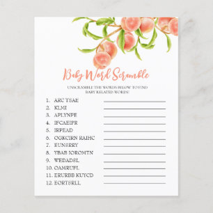 Sweet Little Peach Baby shower woord scamble spel