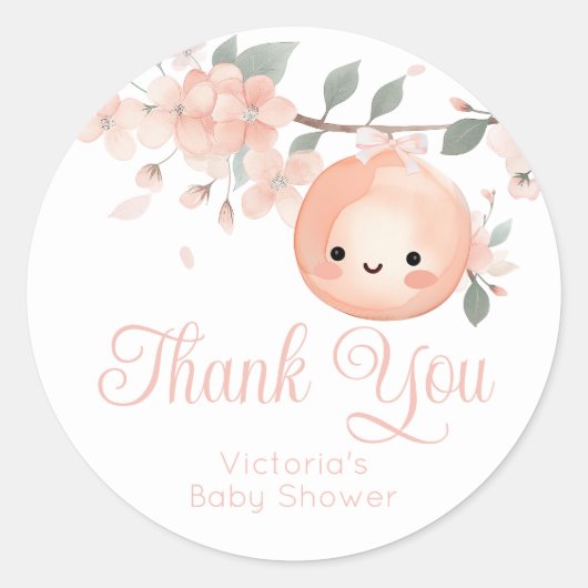 Sweet Little Peach Girl Baby shower Ronde Sticker (Voorkant)