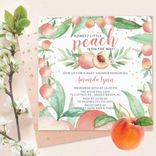 Sweet Little Peach Girls Baby shower Invitation