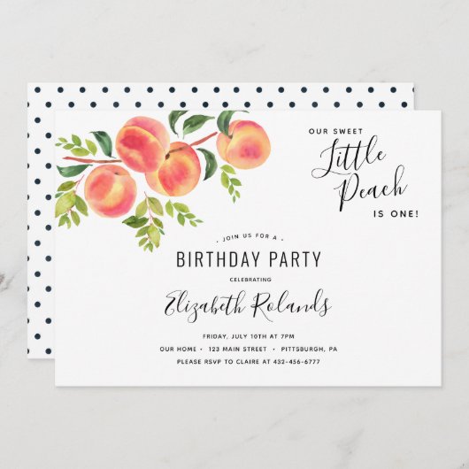 Sweet Little Peach Invitation Anniversaire (Devant / Derrière)