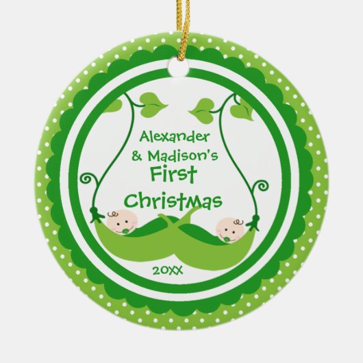 Sweet Little Peas Twin's First Kerstornament Keramisch Ornament (Voorkant)