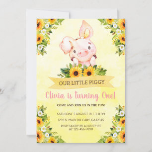 Sweet Little Piggy Pig Girl Birthday Invite. Uitno Kaart