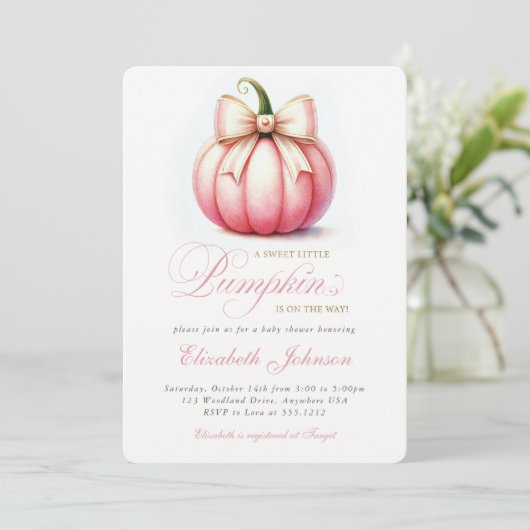 Sweet Little Pink Pumpkin Baby shower Uitnodiging (Staand voorkant)
