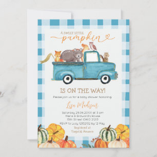 Sweet Little Pumpkin Blue Gingham Herfst Baby show Kaart