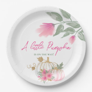 Sweet Little Pumpkin Blush Pink Gold White Floral Papieren Bordje