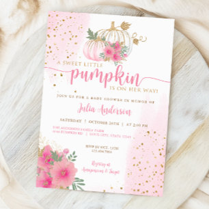 Sweet Little Pumpkin, Pink Gold Herfst Baby shower Kaart