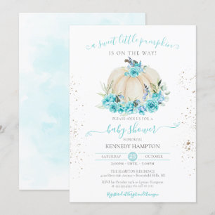 Sweet Little Pumpkin Turquoise Blue Baby shower Kaart