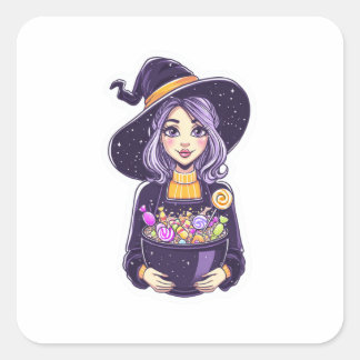 Sweet Little Witch met magische Snoepjes schaal Vierkante Sticker