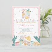 Sweet Llama Pastel Baby shower Invitation Cactus (Debout devant)