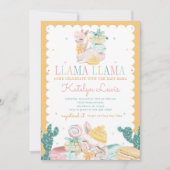 Sweet Llama Pastel Baby shower Invitation Cactus (Devant)