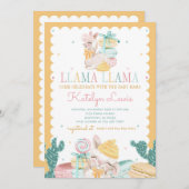 Sweet Llama Pastel Baby shower Invitation Cactus (Devant / Derrière)