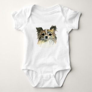Sweet Long Hair Chihuahua Dog Waterverf Portret Romper