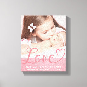 Sweet Love Baby Meisje Geboorte Aankondiging Canvas Afdruk