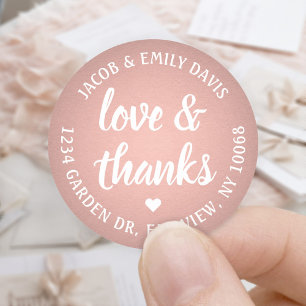 Sweet Love & Bedankt Roze Rose Gold Faux Folie Ronde Sticker