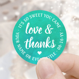 Sweet Love & Bedankt Script Blauw Groen Waterverf Ronde Sticker