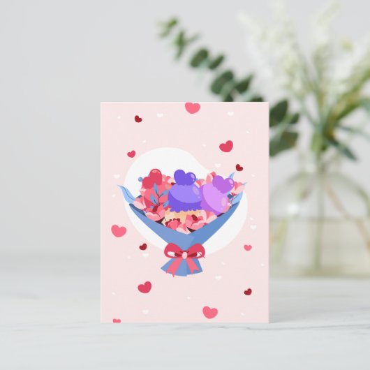 Sweet Love Boeket Bloemen Hearts Ice Cream Feestdagenkaart (Staand voorkant)