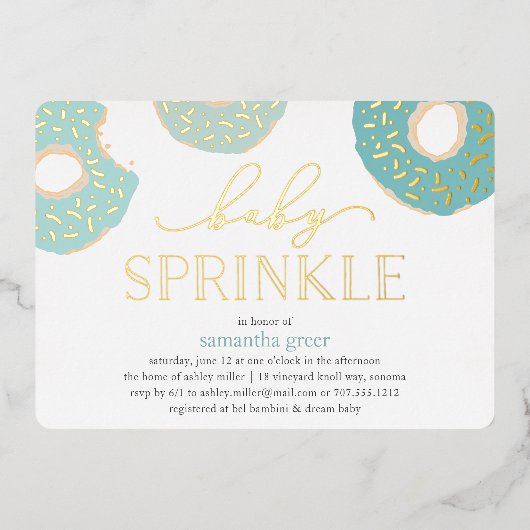 Sweet Love | Donut Baby Sprinkle Folie Uitnodiging (Voorkant)