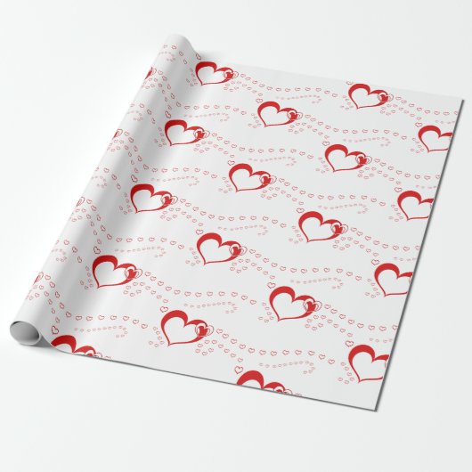 Sweet Lovely Romantic Red Hearts Cadeaupapier (Uitgerold)