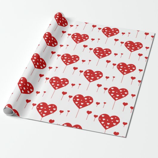 Sweet Lovely Romantic Red Hearts Cadeaupapier (Uitgerold)