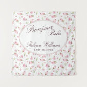 Sweet Macaron Bonjour Bebe rozen Baby shower Wandkleed (Voorkant)
