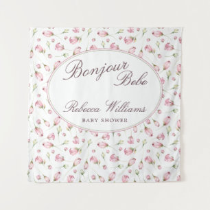 Sweet Macaron Bonjour Bebe rozen Baby shower Wandkleed