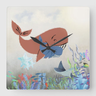 Sweet Mama & Baby Whale Nursery Wall Clock Vierkante Klok
