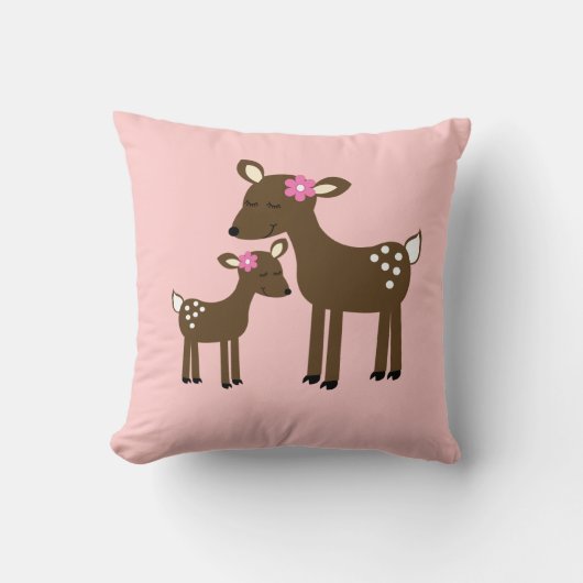 Sweet maman et bébé cerf - Coussin fille rose (Recto)