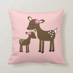 Sweet maman et bébé cerf - Coussin fille rose