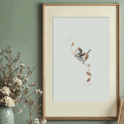 Sweet Marsh Titmouse Pair Waterverf Art Poster