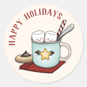 Sweet Marshmallows in Mok Prettige feestdagen Kers Ronde Sticker